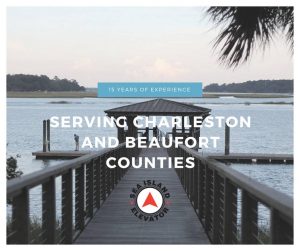 A dock with a pier in the background and text that reads " serving charleston and beaufort counties ".